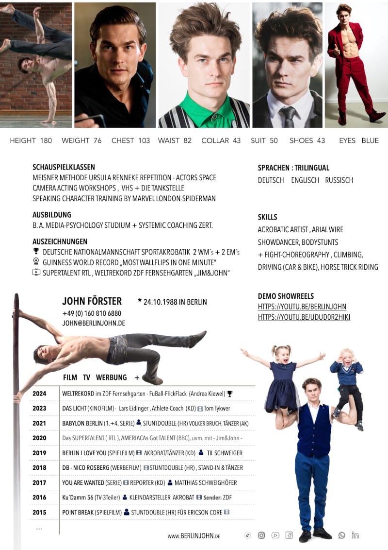 setcard john berlinjohn acrobatic family Show Actor & Coach
