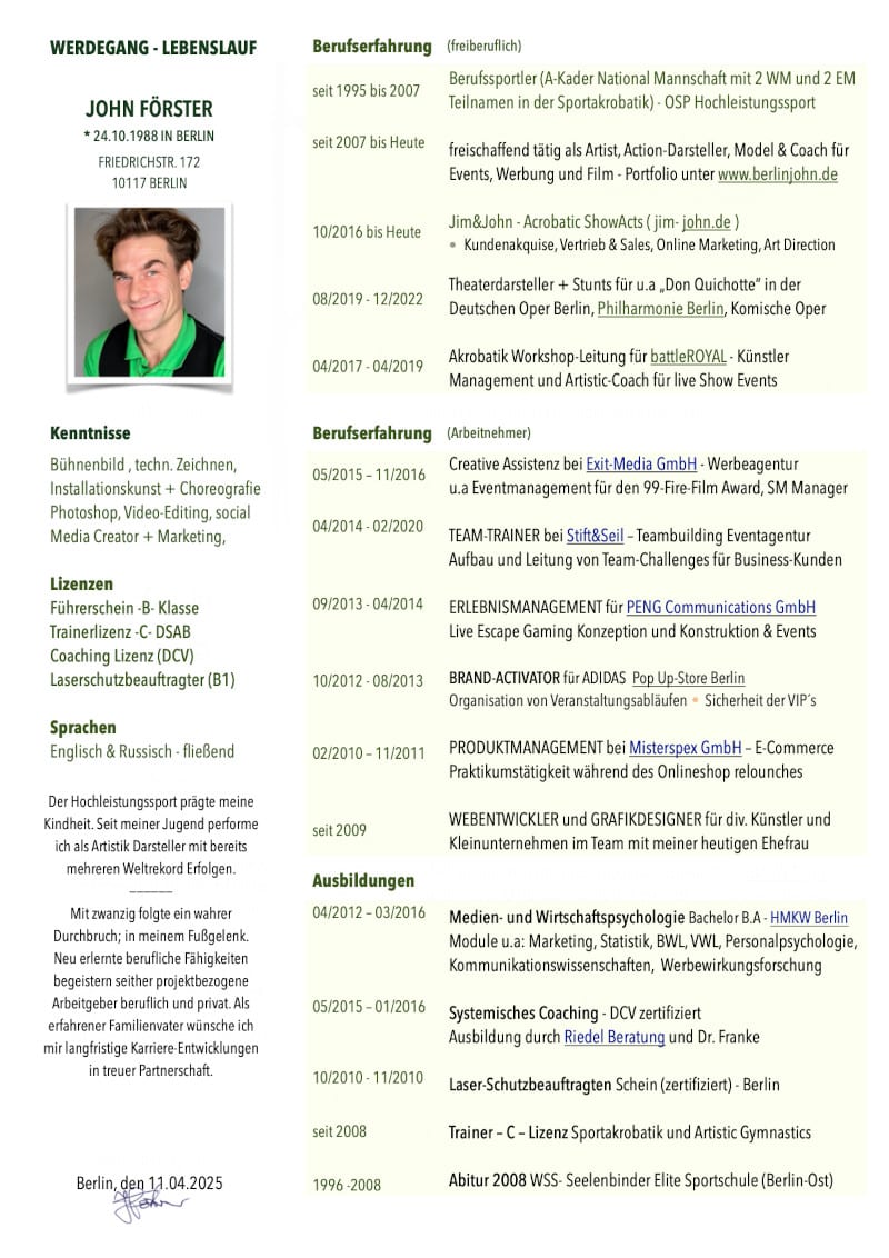 setcard john berlinjohn acrobatic family Show Actor & Coach